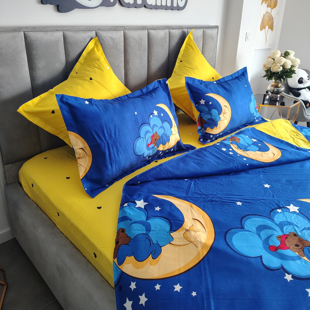 lenjerie de pat bumbac finet albastra cu ursulet (1) lenjerie de pat bumbac finet albastra cu ursulet