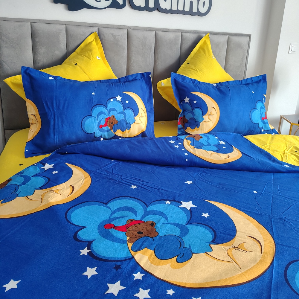 lenjerie de pat bumbac finet albastra cu ursulet (2) lenjerie de pat bumbac finet albastra cu ursulet