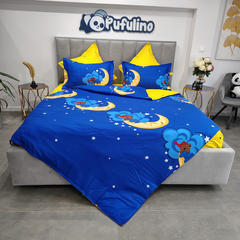 lenjerie de pat bumbac finet albastra cu ursulet lenjerie de pat bumbac finet albastra cu ursulet