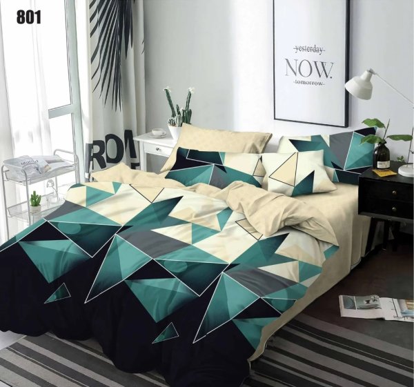 lenjerie de pat verde cu forme geometrice