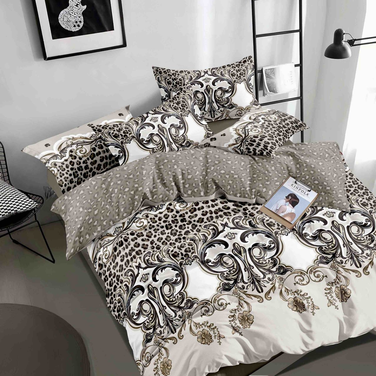 lenjerie crem cu ornamente bej maro lenjerie crem cu ornamente bej maro