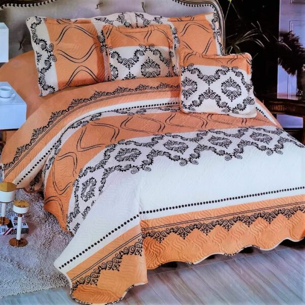 cuvertura de pat alba cu portocaliu