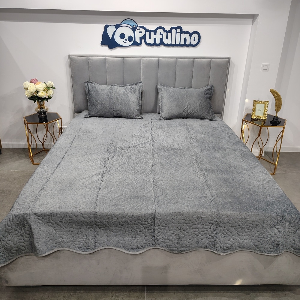 Cuvertura Microfibra Catifelata Gri Inchis