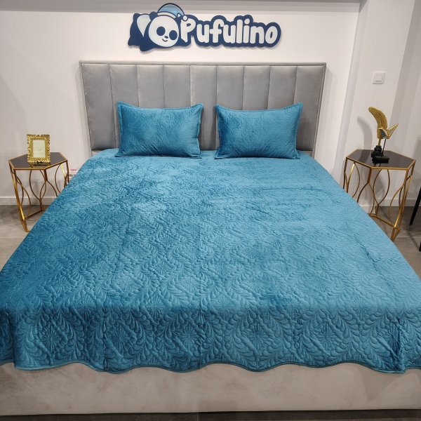 Cuvertura microfibra catifelata bleumarin