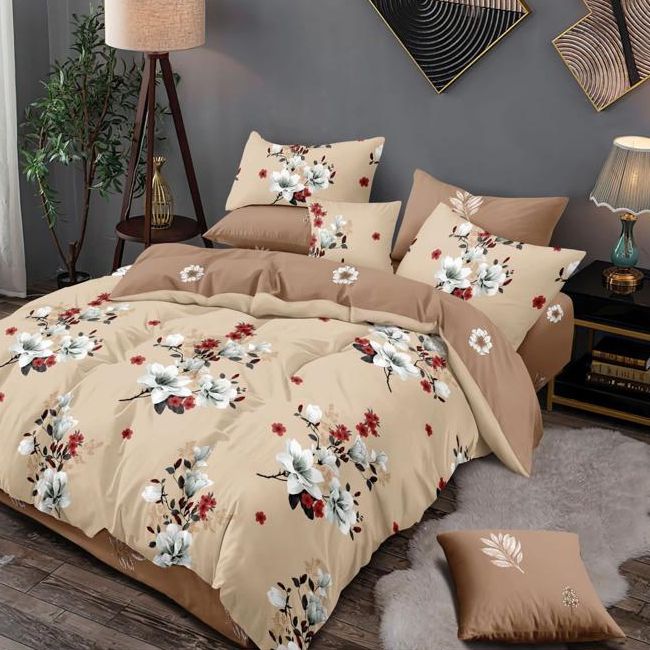 lenjerie bej cu flori alb rosii lenjerie bej cu flori alb rosii