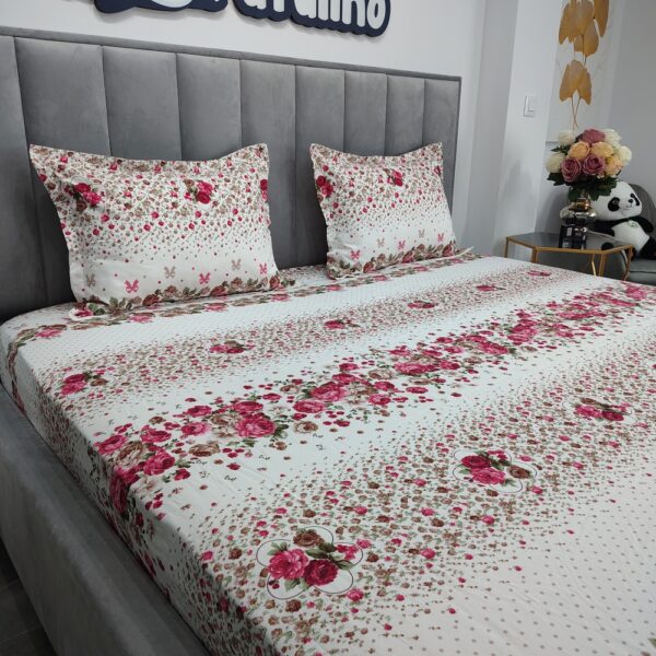 husa de pat bumbac finet alba cu trandafiri