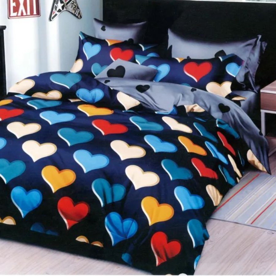 lenejrie bumbac satinat albastra cu inimioare lenejrie bumbac satinat albastra cu inimioare