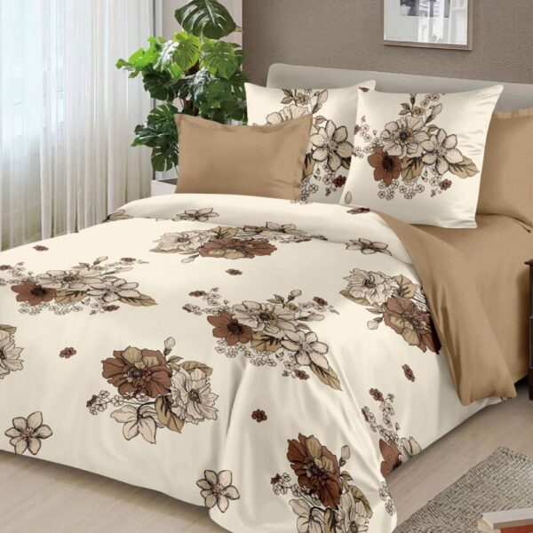 lenjerie bej cu flori maro