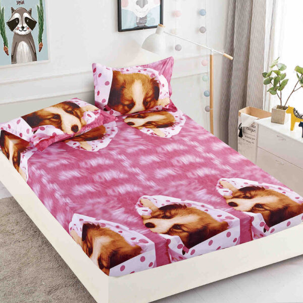 lenjerie de pat finet roz cu catelusi