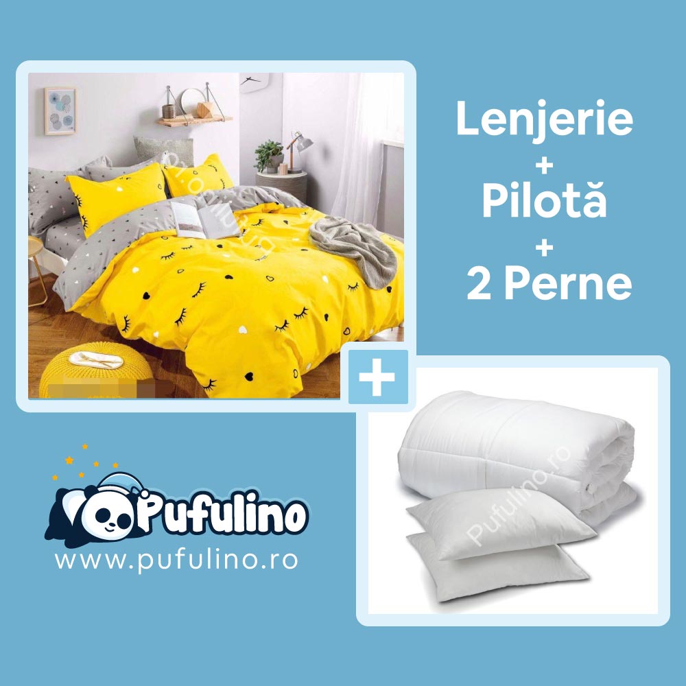 set-lenjerie-de-pat-galbena-cu-perne-si-pilota set-lenjerie-de-pat-galbena-cu-perne-si-pilota