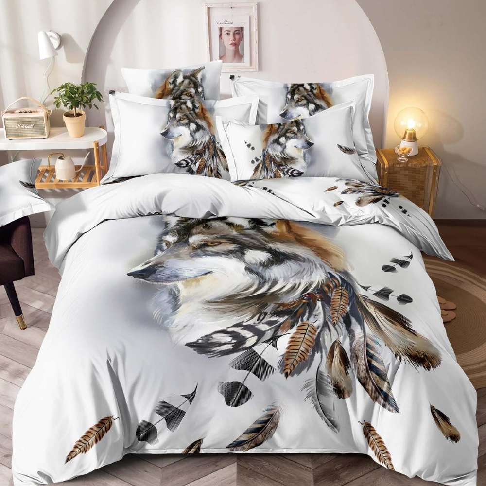 lenjerie de pat alba cu lupi lenjerie de pat alba cu lupi