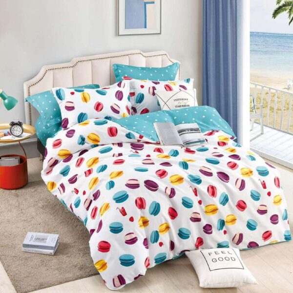 lenjerie de pat cu elastic turcoaz cu macarons