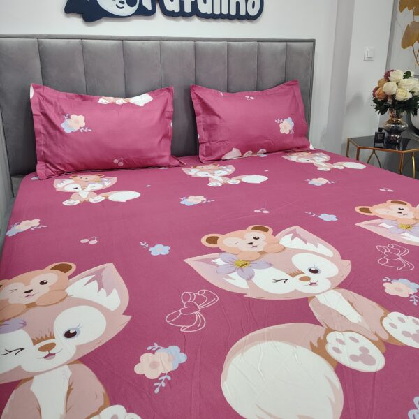 husa de pat finet roz cu vulpita