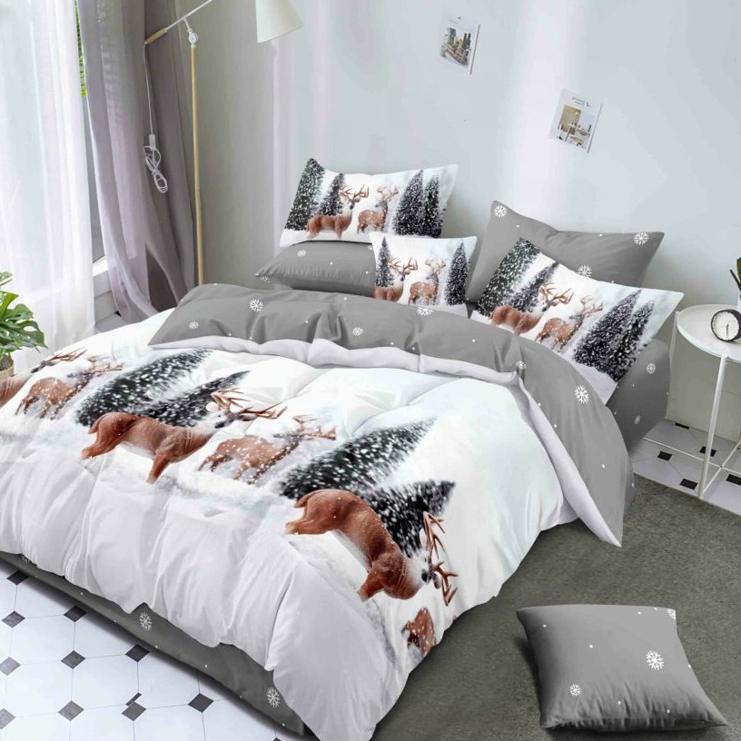 lenjerie de pat craciun gri cu cerbi lenjerie de pat craciun gri cu cerbi