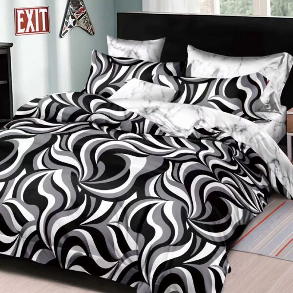 lenjerie din bumbac satinat alb cu negru