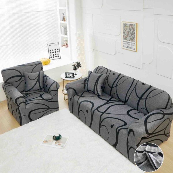 husa canapea gri cu linii negre material