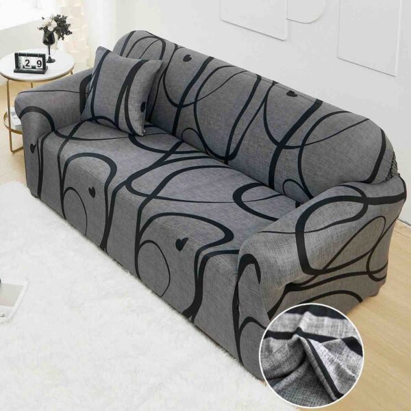 husa canapea gri cu linii negre material aproape