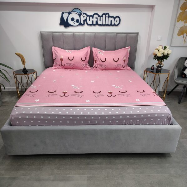 husa de pat finet cu pisicuta roz