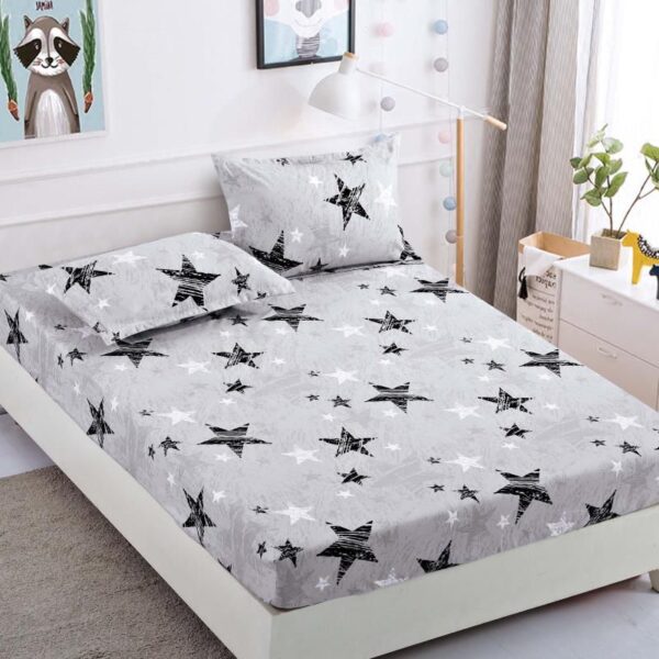 husa pat 1 persoana gri cu stelute