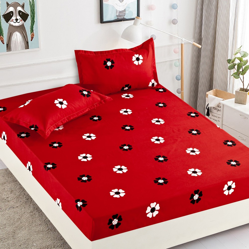 husa pat 1 persoana rosie cu flori husa pat 1 persoana rosie cu flori