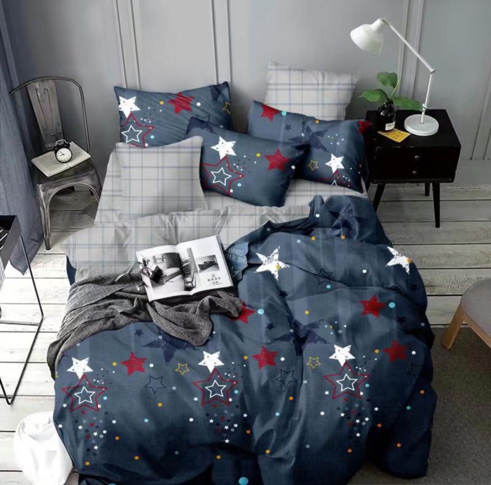 lenejrie de pat finet albastra cu stelute rosii lenejrie de pat finet albastra cu stelute rosii