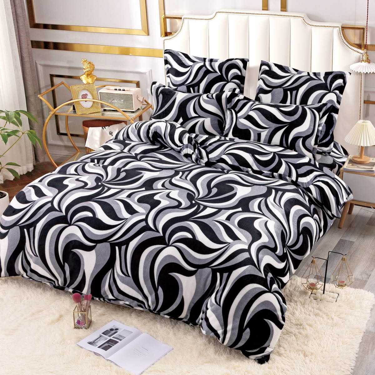 lenjerie cocolino alb negru model abstract lenjerie cocolino alb negru model abstract