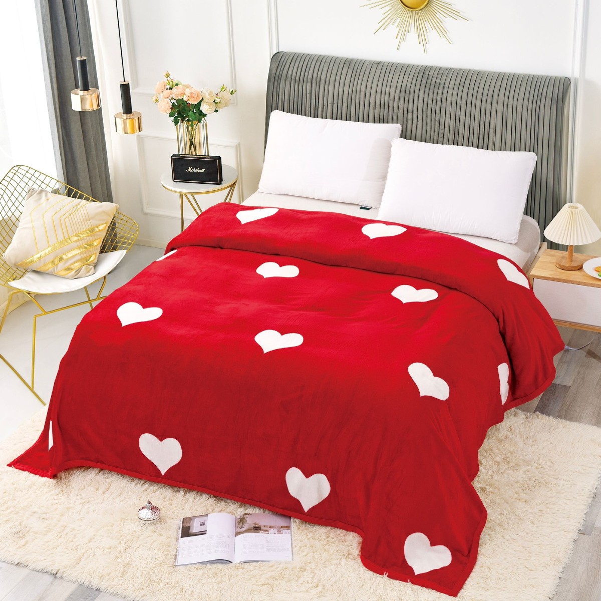 patura groasa rosie cu inimi patura groasa rosie cu inimi