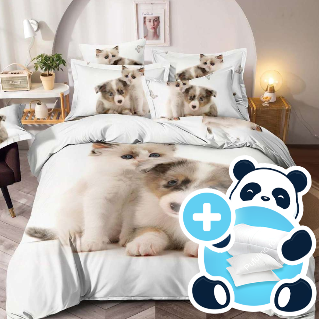 Lenjerie alba cu catei Lenjerie alba cu catei