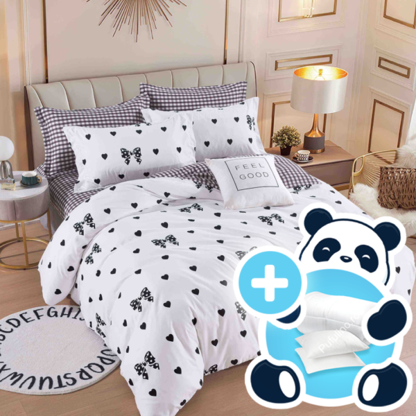 Lenjerie alba cu fundite negre