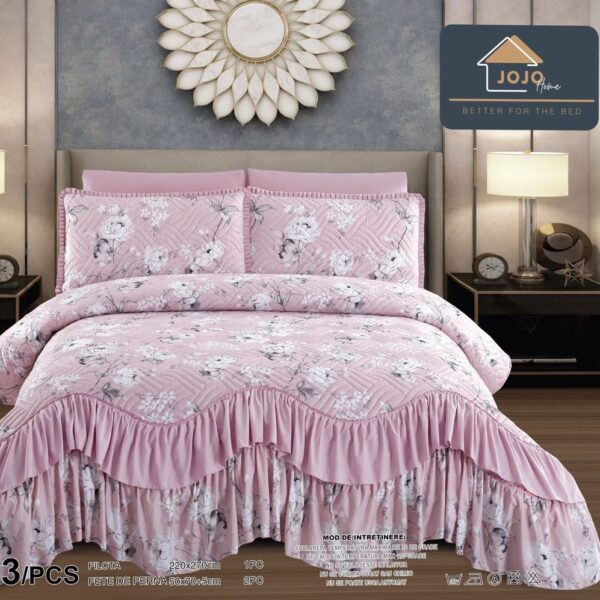 cuvertura de lux cu volanase roz