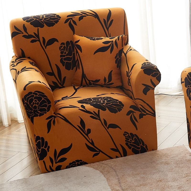 husa fotoliu maro cu trandafiri negri husa fotoliu maro cu trandafiri negri