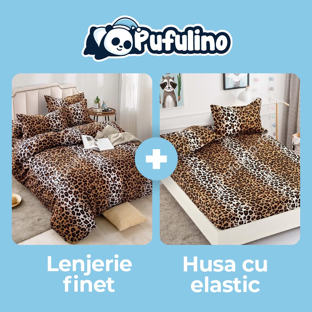 lenjerie animal print + husa de pat cu elastic lenjerie animal print + husa de pat cu elastic