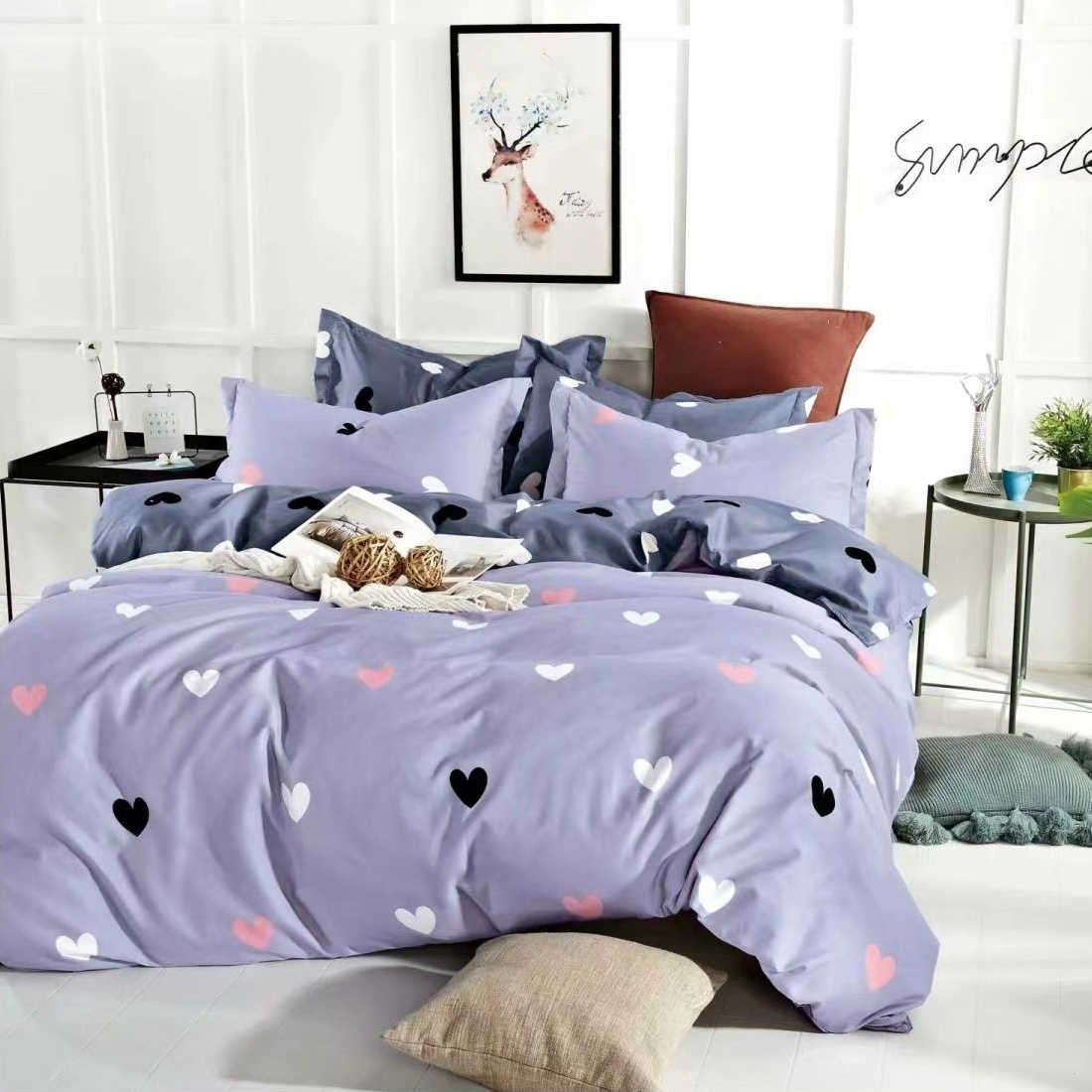 lenjerie lila cu inimioare - bumbac satinat lenjerie lila cu inimioare - bumbac satinat
