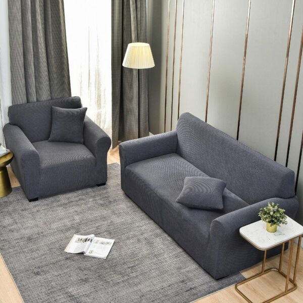 set huse canapea si fotoliu gri inchis jacquard