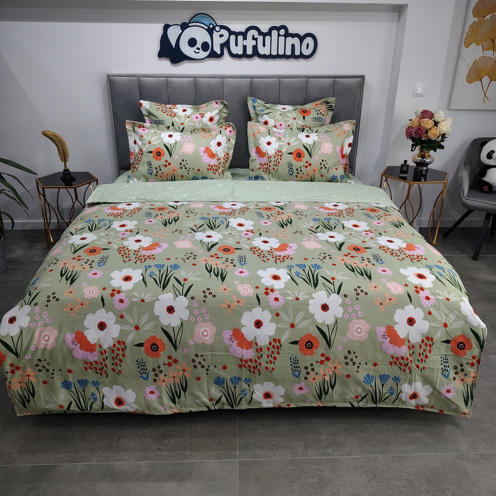 lenjerie de pat bumbac finet verde cu flori lenjerie de pat bumbac finet verde cu flori