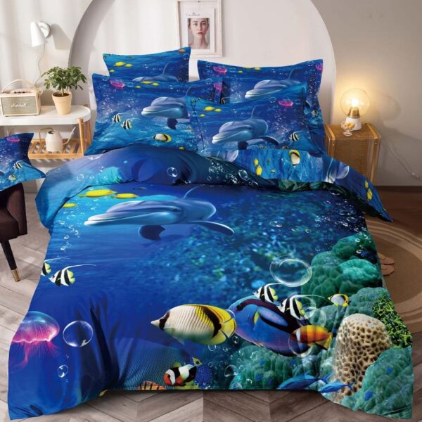 lenjerie 1 persoana cu elastic model acvariu