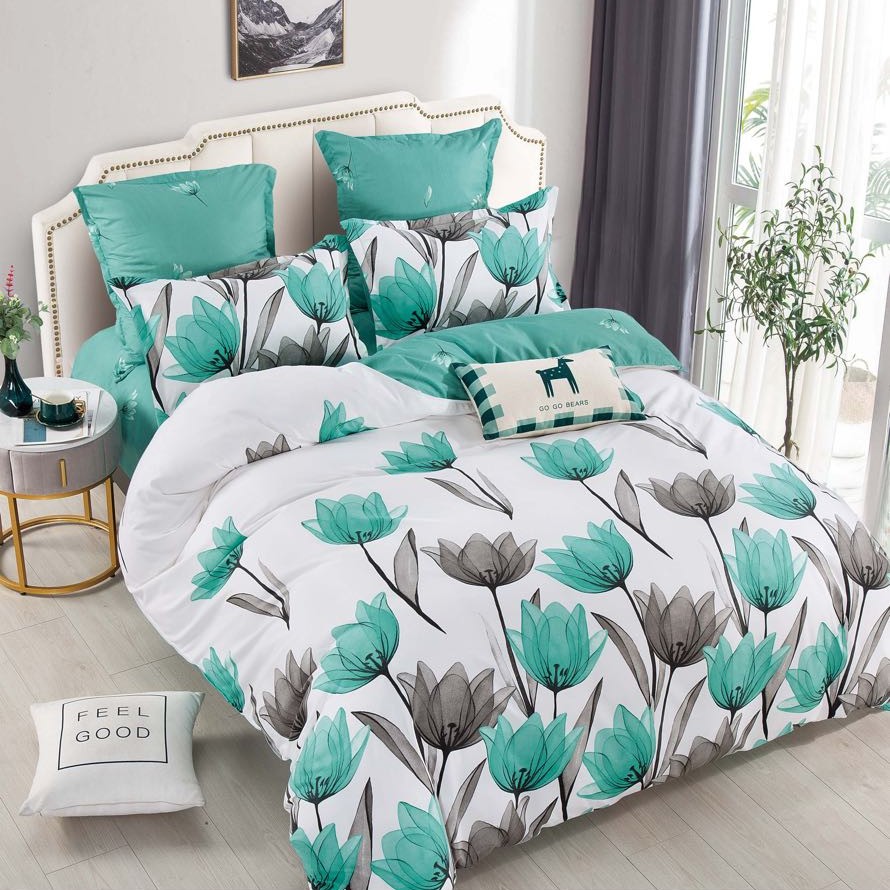 lenjerie alba cu flori verzi lenjerie alba cu flori verzi