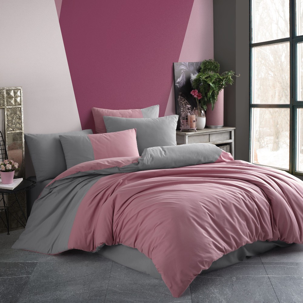 lenjerie bumbac 100% poplin uni - gri roz lenjerie bumbac 100% poplin uni - gri roz