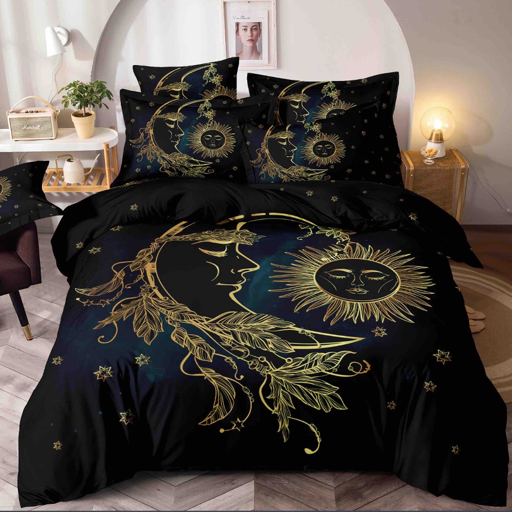 lenjerie 1 persoana neagra cu luna si stele lenjerie 1 persoana neagra cu luna si stele