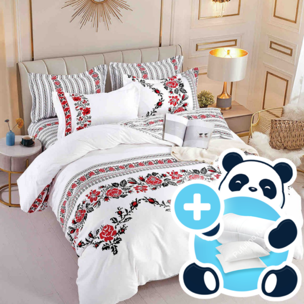 Pachet 1 persoana lenjerie traditionala alb negru