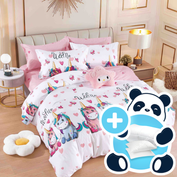Pachet lenjerie unicorni + pilota si perne