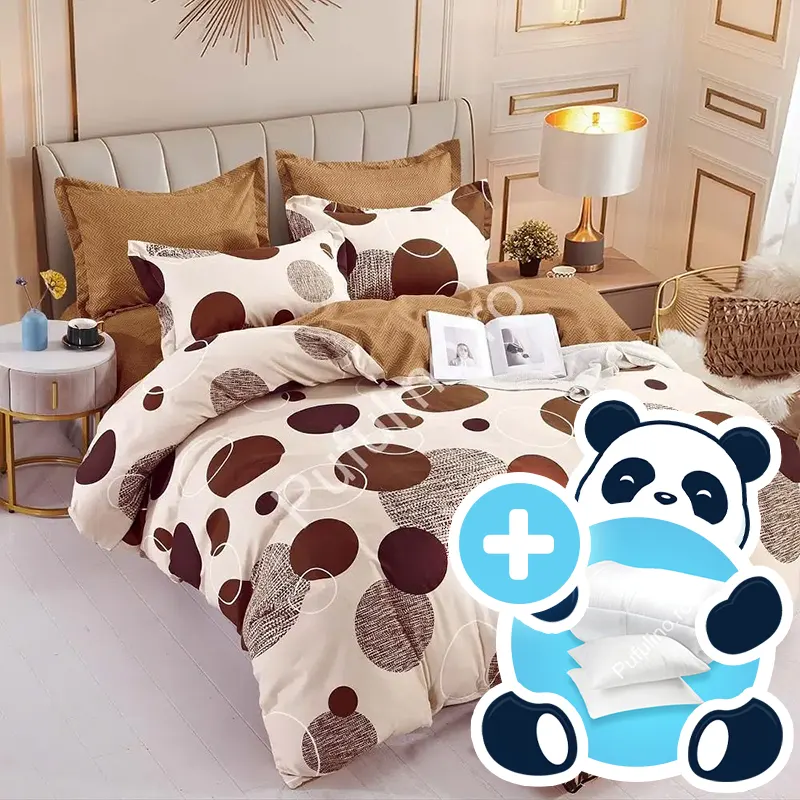 Pachet lenjerie pilota perne - model crem cu buline maro Pachet lenjerie pilota perne - model crem cu buline maro