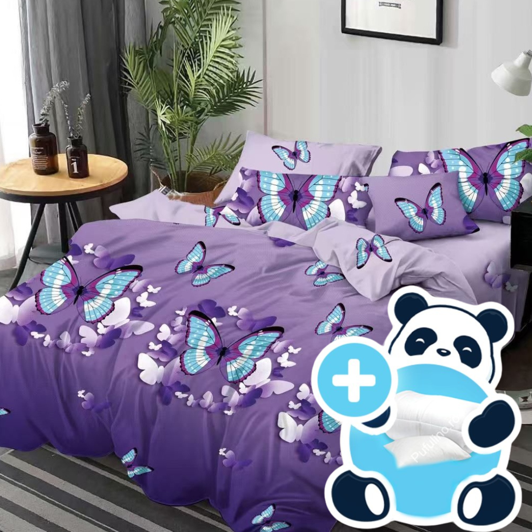 Pachet promo lenjerie pilota si perna pentru 1 persoana fluturasi mov Pachet promo lenjerie pilota si perna pentru 1 persoana fluturasi mov