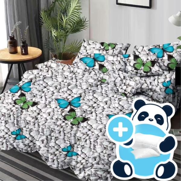 Pachet promo lenjerie pilota si perna pentru 1 persoana fluturi si pietre