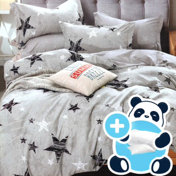Pachet promo lenjerie pilota si perna pentru 1 persoana grey stars