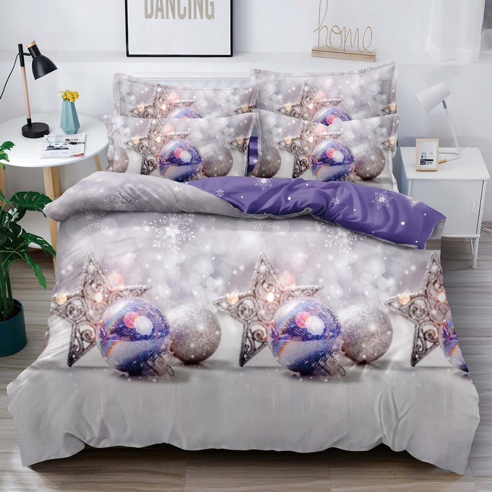 lenjerie alba cu globuri mov de craciun lenjerie alba cu globuri mov de craciun