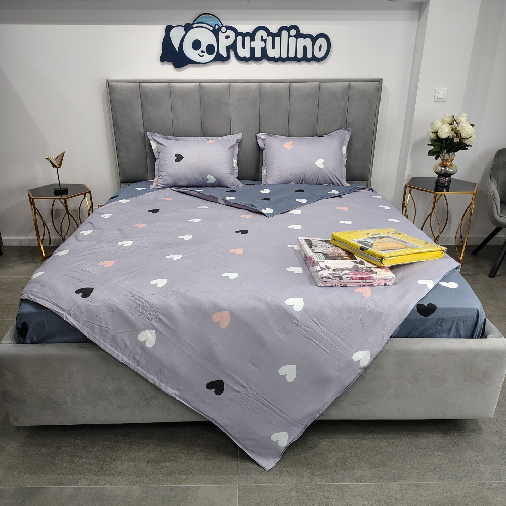 lenjerie bumbac satinat lila cu inimioare 1 lenjerie bumbac satinat lila cu inimioare