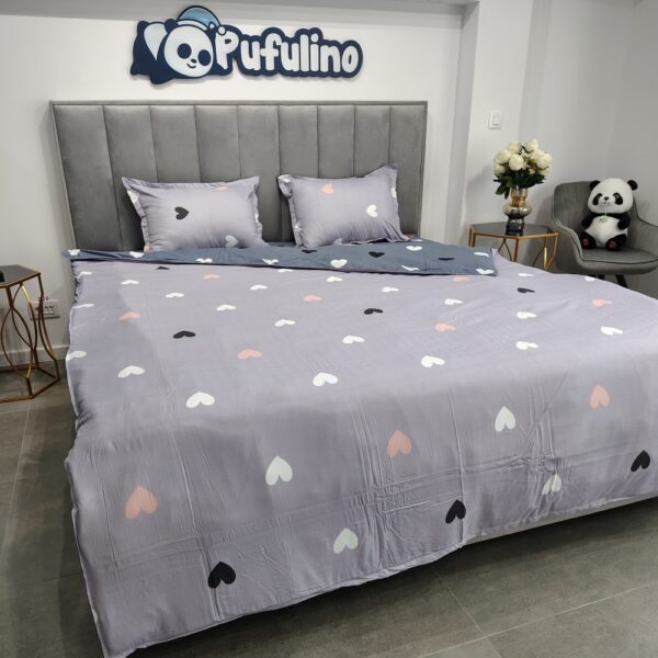 lenjerie bumbac satinat lila cu inimioare