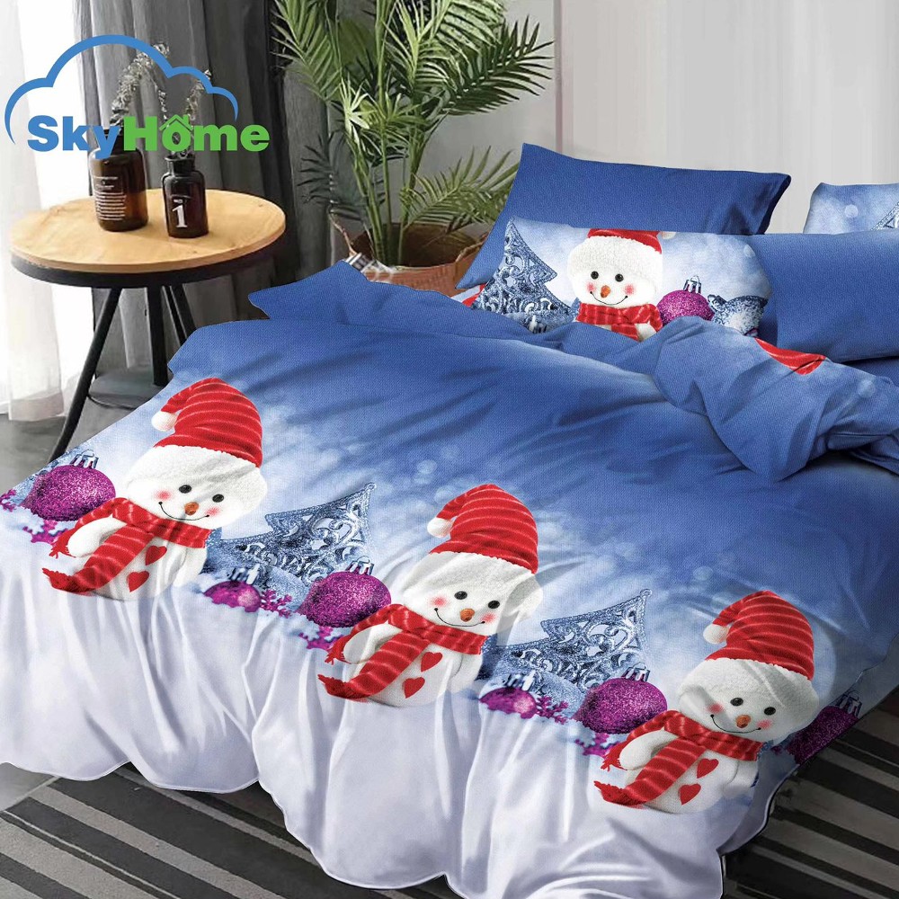 lenjerie de craciun alb albastra cu oameni de zapada lenjerie de craciun alb albastra cu oameni de zapada