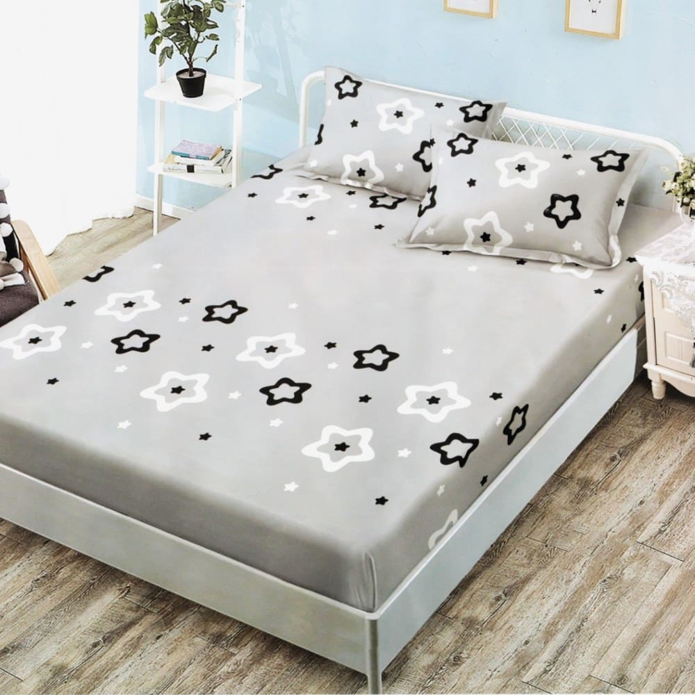 husa de pat finet gri cu stelute husa de pat finet gri cu stelute